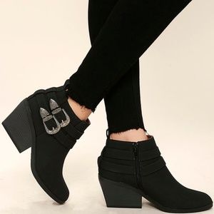 Black Wedge Western Buckle Ankel Booties
